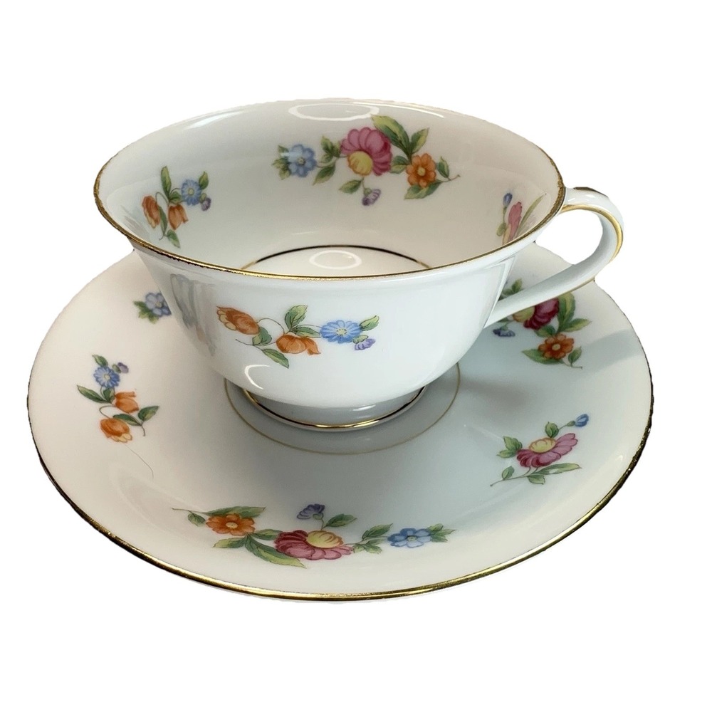 MINT Noritake Occupied Japan Tea Cup Saucer Floral Gold Grandmillennial Tea Cup